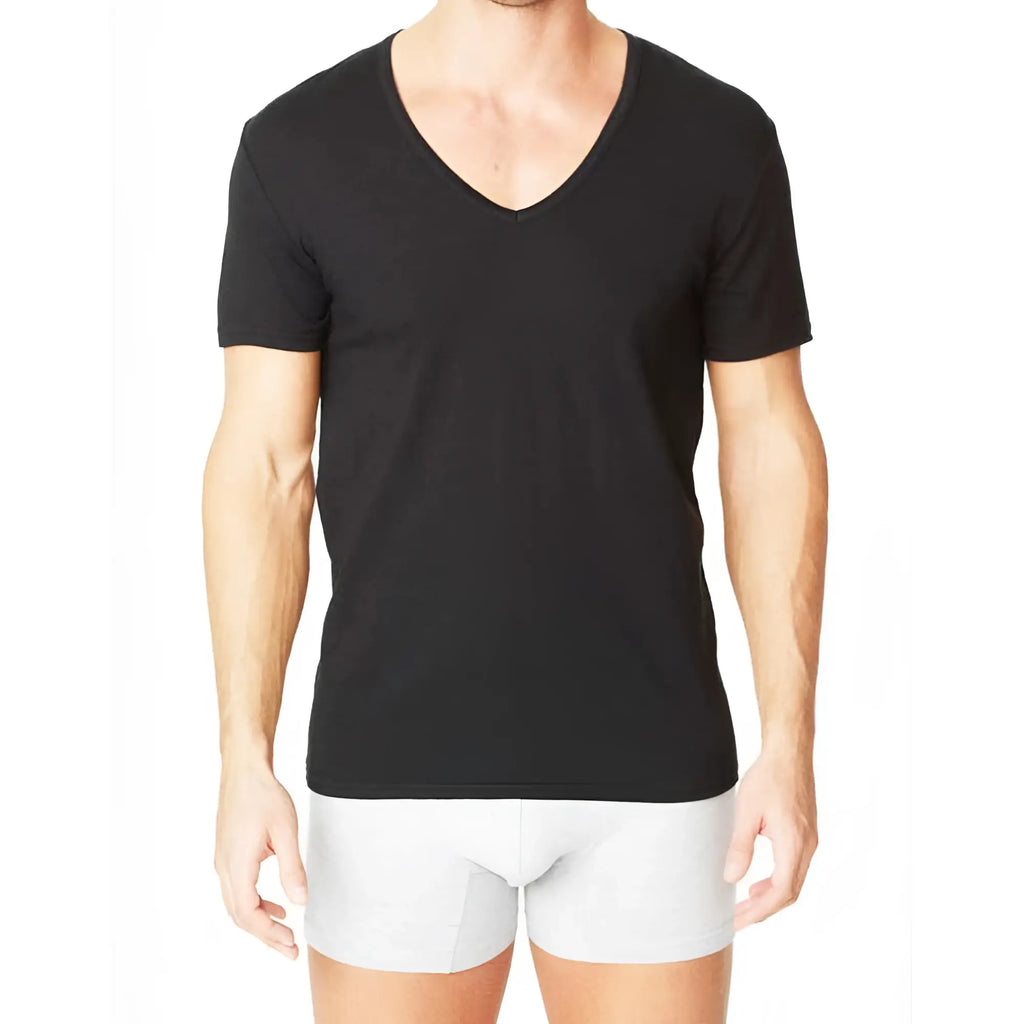 Black v-neck cotton t-shirt by parker and max featuring breathable fabric for comfortable casual wear