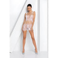 Passion lingerie body dress bs090 white sheer light pink lace mini dress with halter neckline and cut-out details