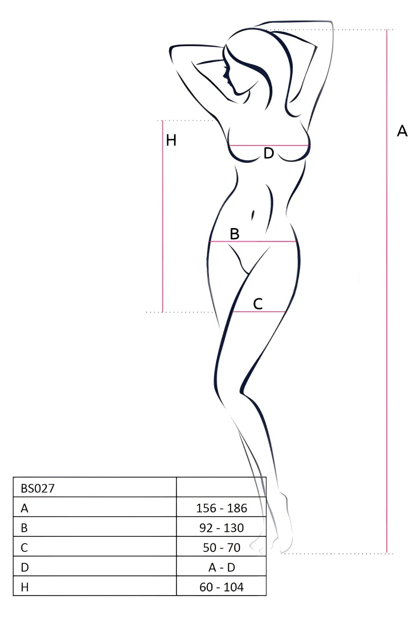 A minimalist black line drawing of a woman in a standing pose with arms raised wearing a translucent black Passion Lingerie dress
