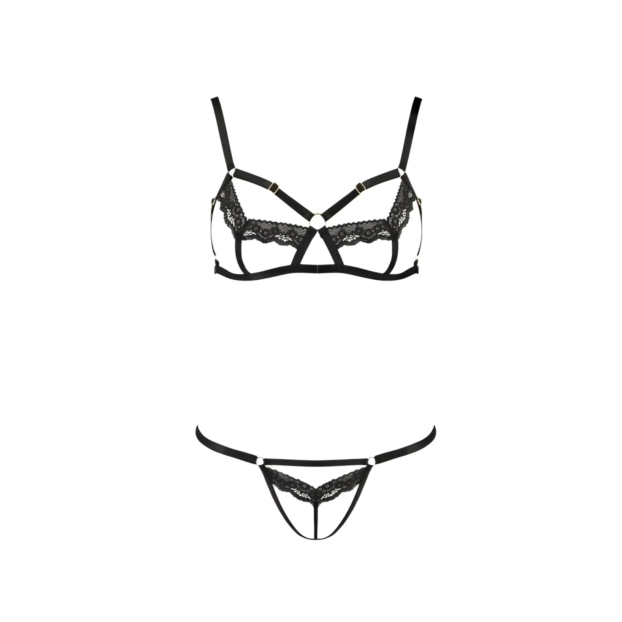 Black lace lingerie set passion lingerie solon 2 pc featuring strappy bra and matching thong in black s m