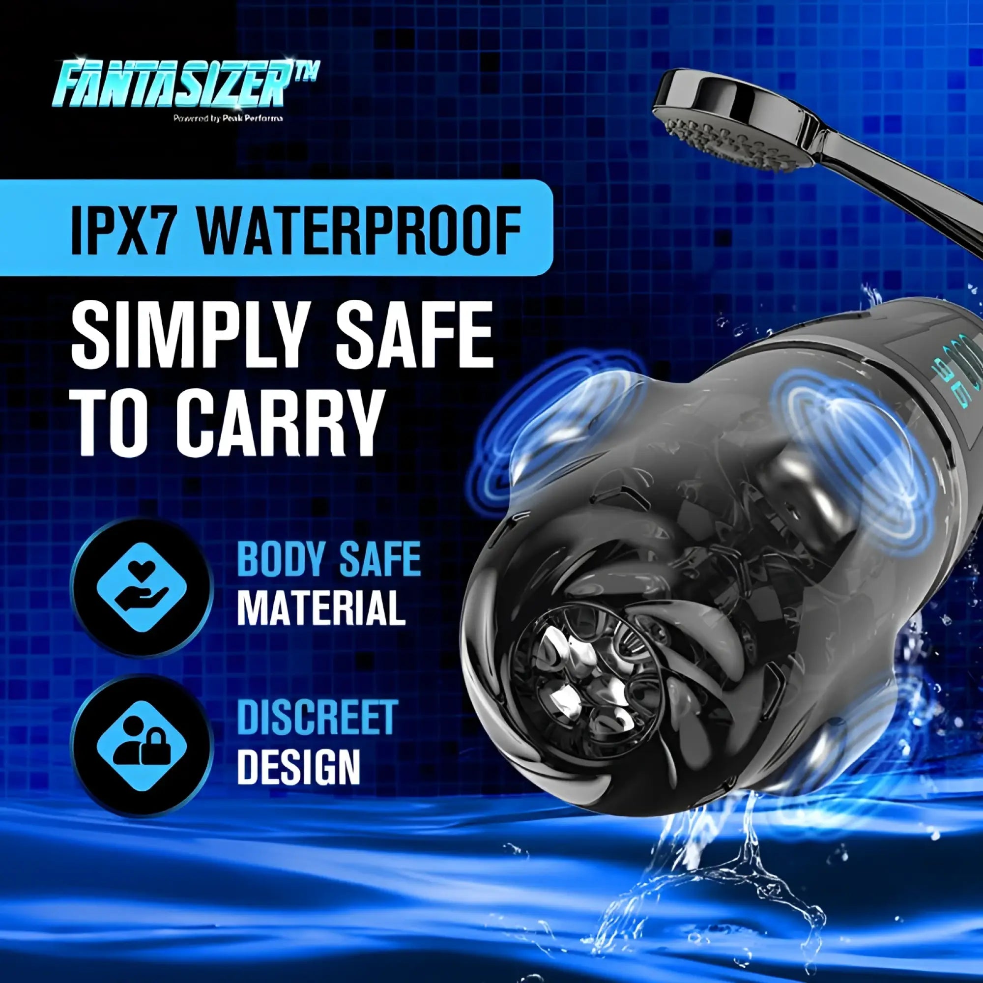 Black translucent plastic peak performa hypershaker ipx7 waterproof automatic app controlled lcd masturbator with visible internals