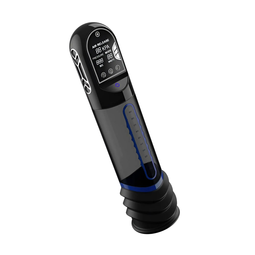 Peak performa isp90 curve infrared automatic lcd penis pump in black and blue with digital air release and pressure display