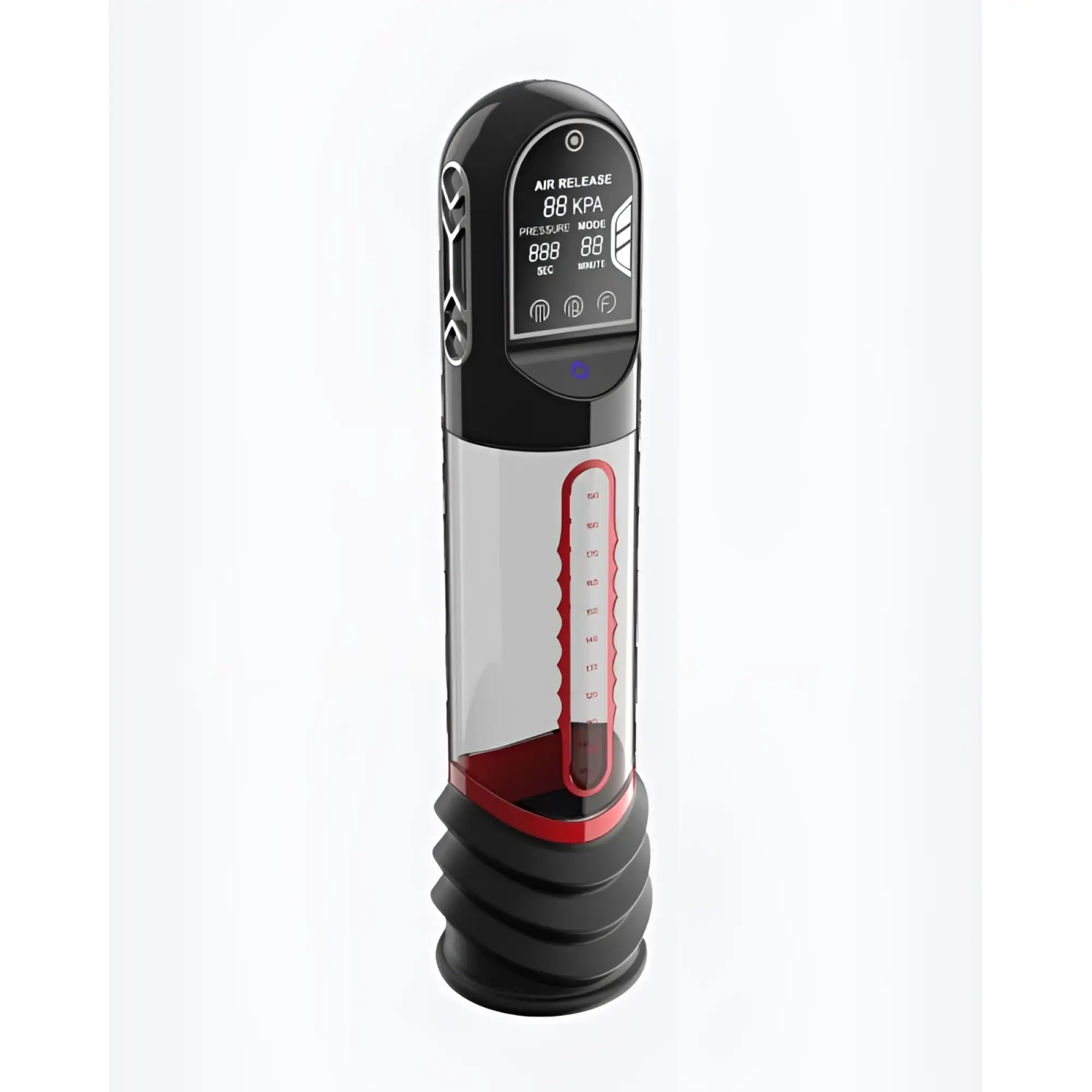 Black and red air release pump with digital pressure display for Peak Performa ISP90 Curve infrared automatic penis pump