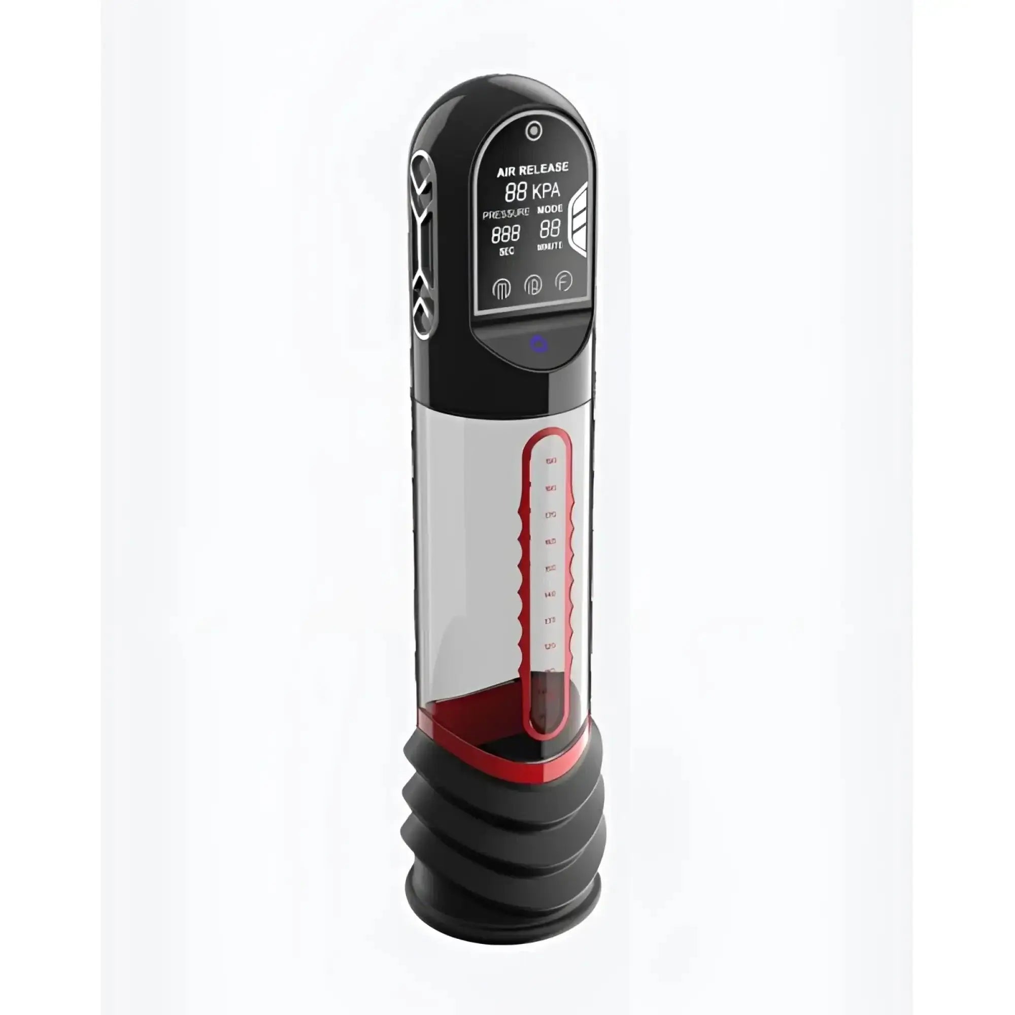 Black and red air release pump with digital pressure display for Peak Performa ISP90 Curve infrared automatic penis pump