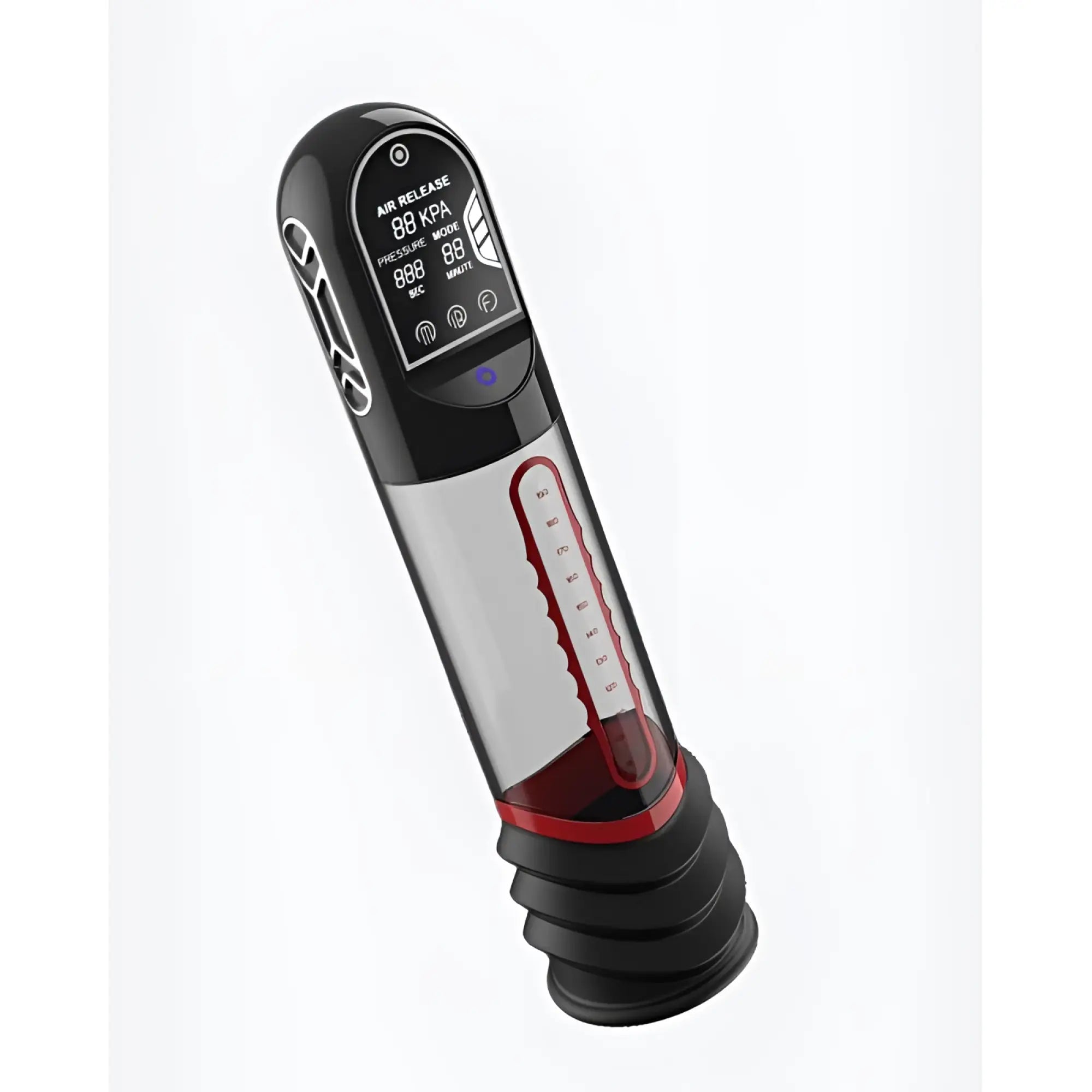 Black and red peak performa isp90 curve infrared automatic lcd penis pump with transparent chamber and pressure gauge display