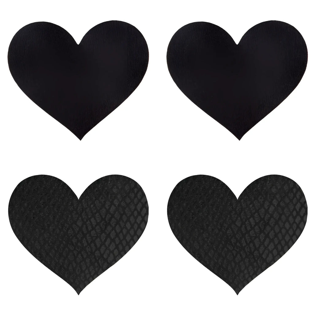 Peekaboo pasties classic black hearts pasties with smooth and snake skin textured heart shaped adhesive pads