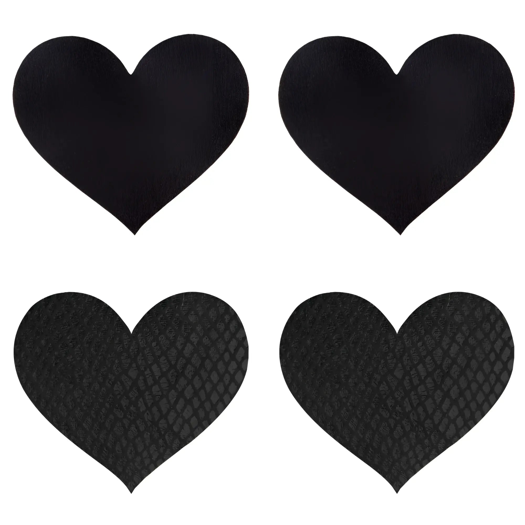 Peekaboo pasties classic black hearts pasties with smooth and snake skin textured heart shaped adhesive pads