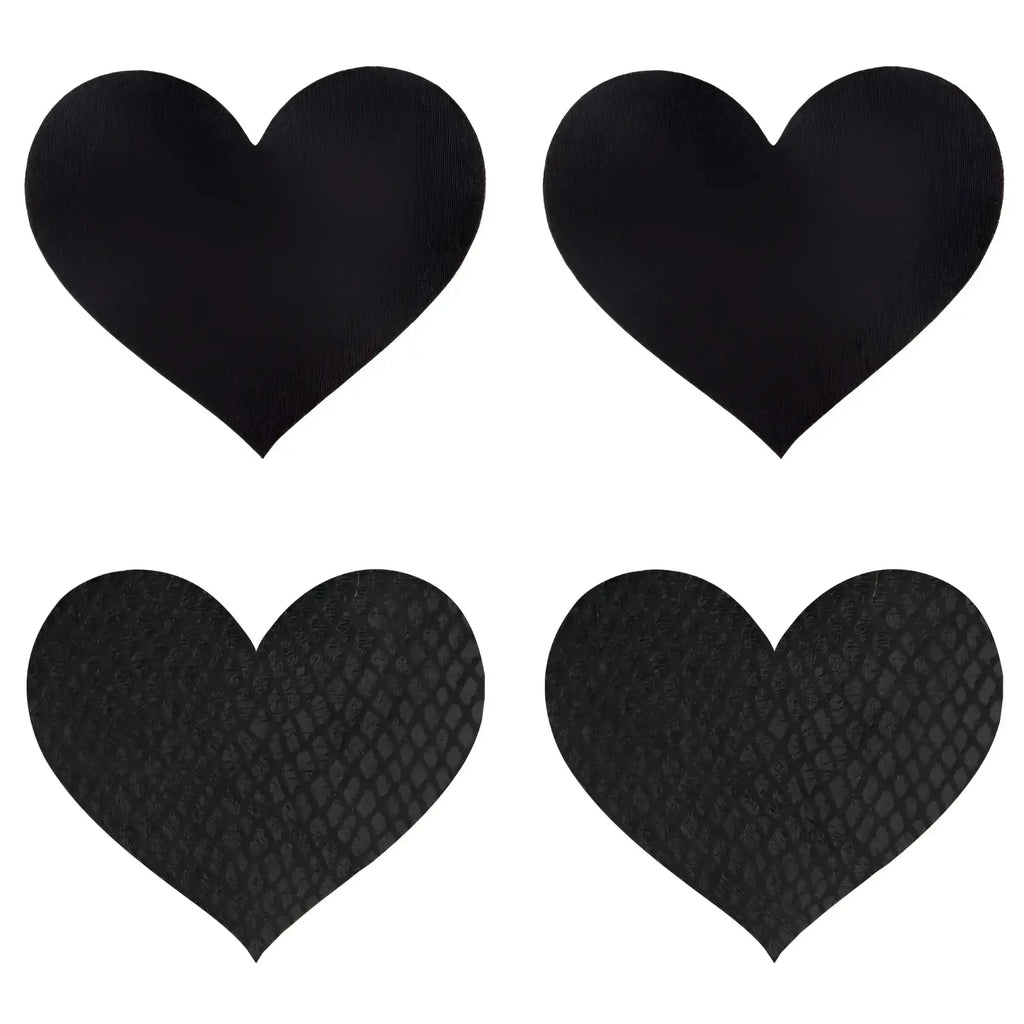Peekaboo pasties classic black hearts pasties with smooth and snake skin textured heart shaped adhesive pads