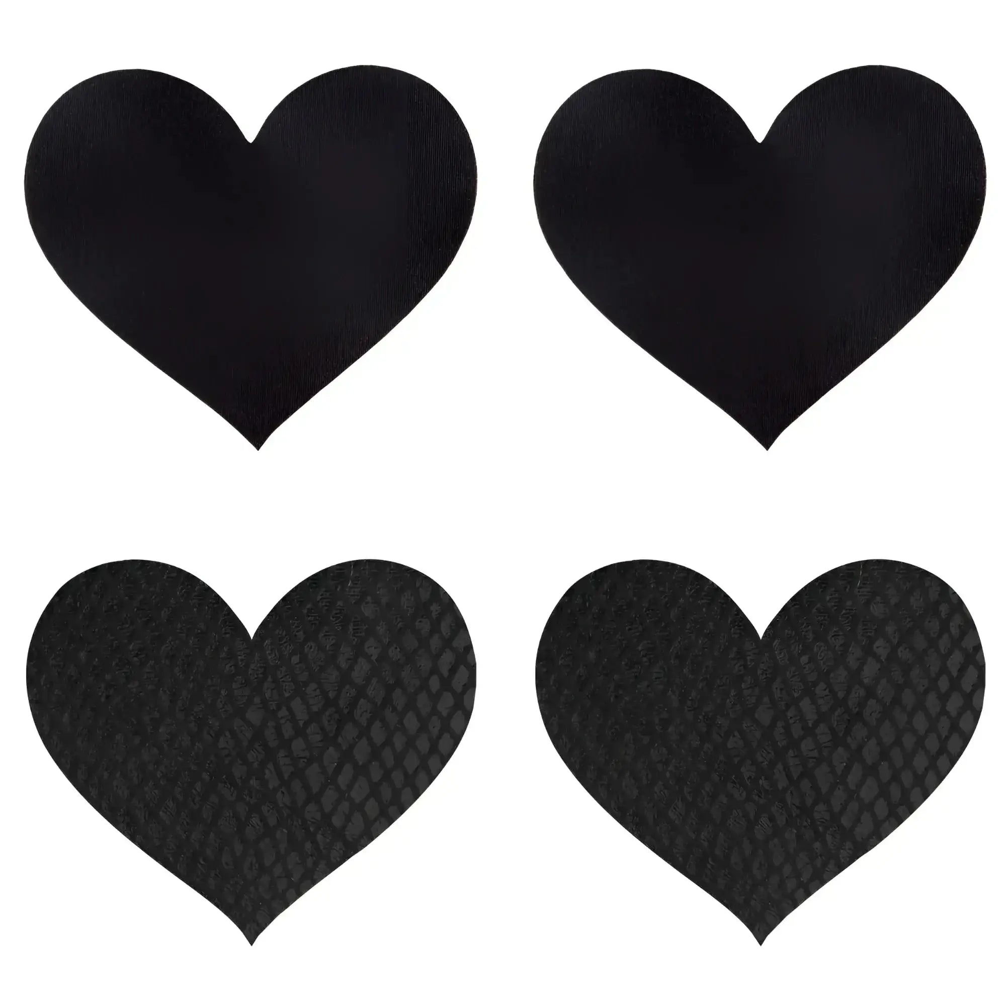 Peekaboo pasties classic black hearts pasties with smooth and snake skin textured heart shaped adhesive pads
