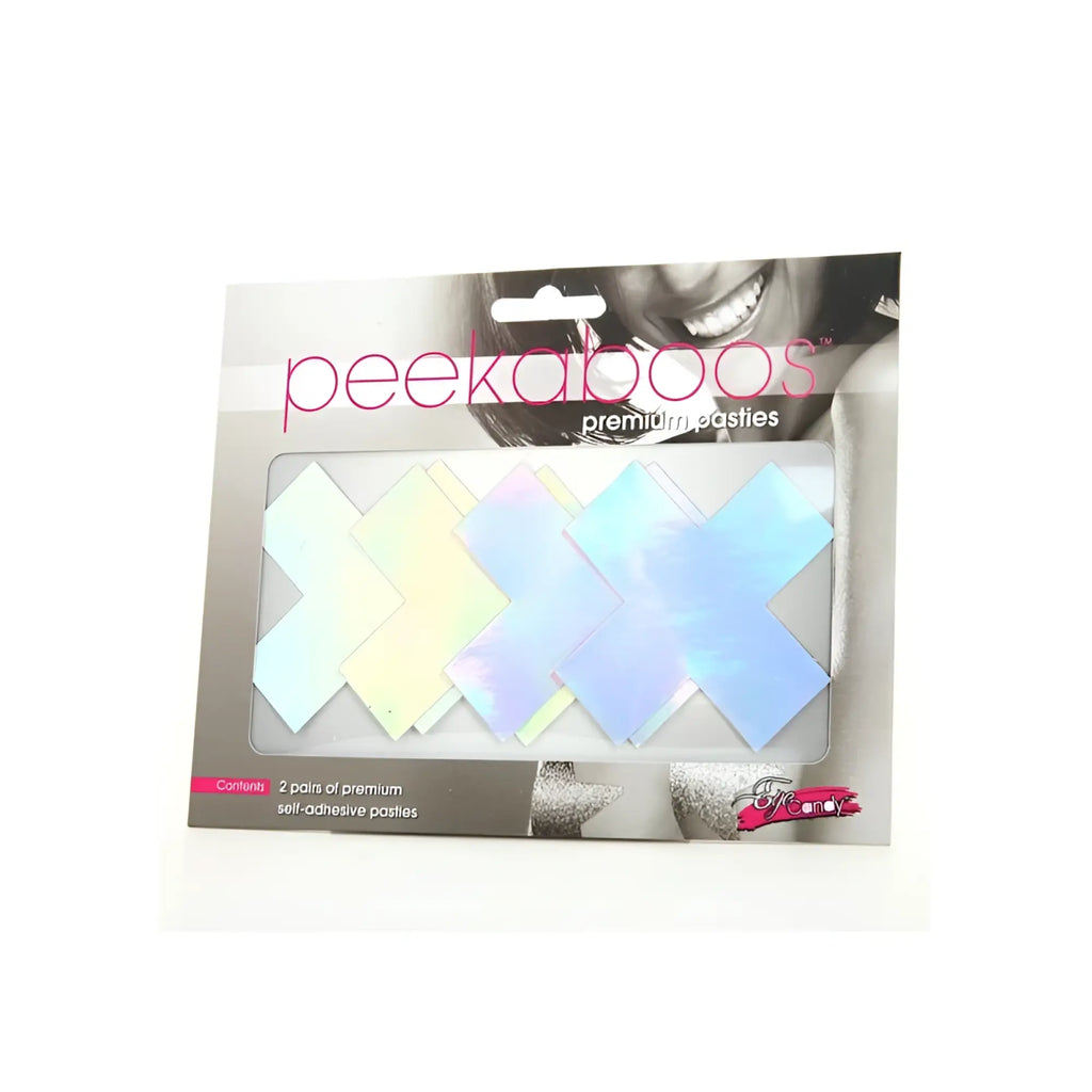 Peekaboo pasties iridescent x pasties in holographic material set of two pairs premium nipple covers