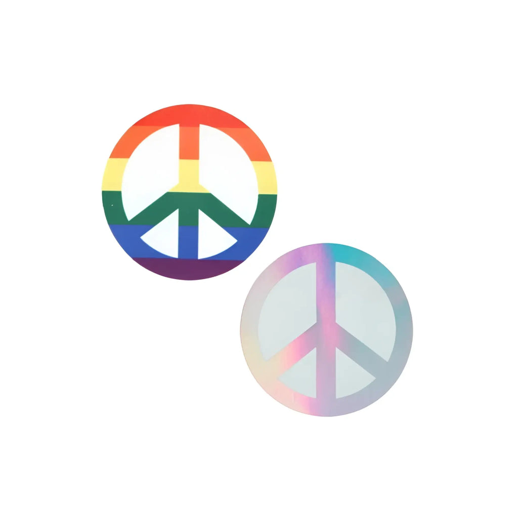 Rainbow and iridescent peace symbol stickers from peekaboo pasties pride peace sign pasties collection