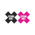 Peekaboo Pasties Spank Me pasties are black and pink x-shaped stickers with white spank me text for playful use