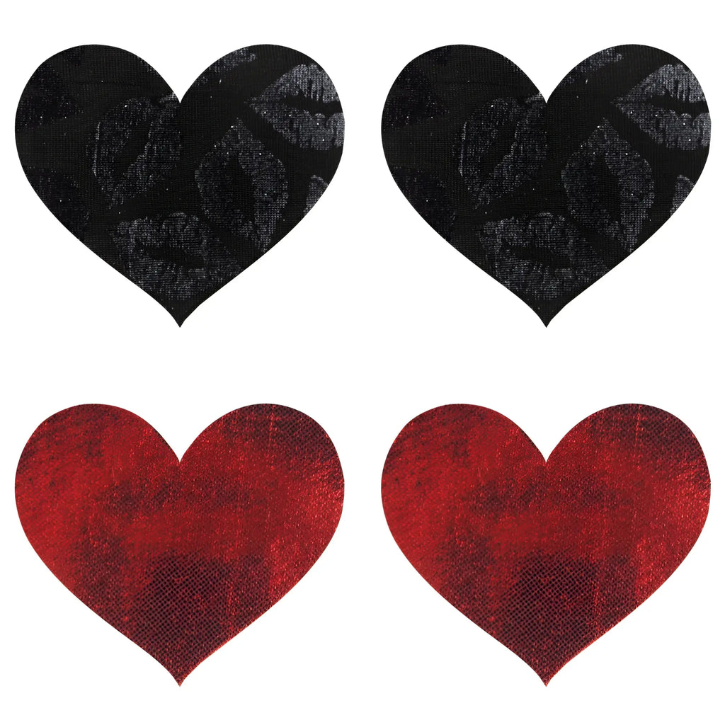 Black and red glittery heart-shaped fabric adhesive patches peekaboo pasties stolen kisses hearts pasties