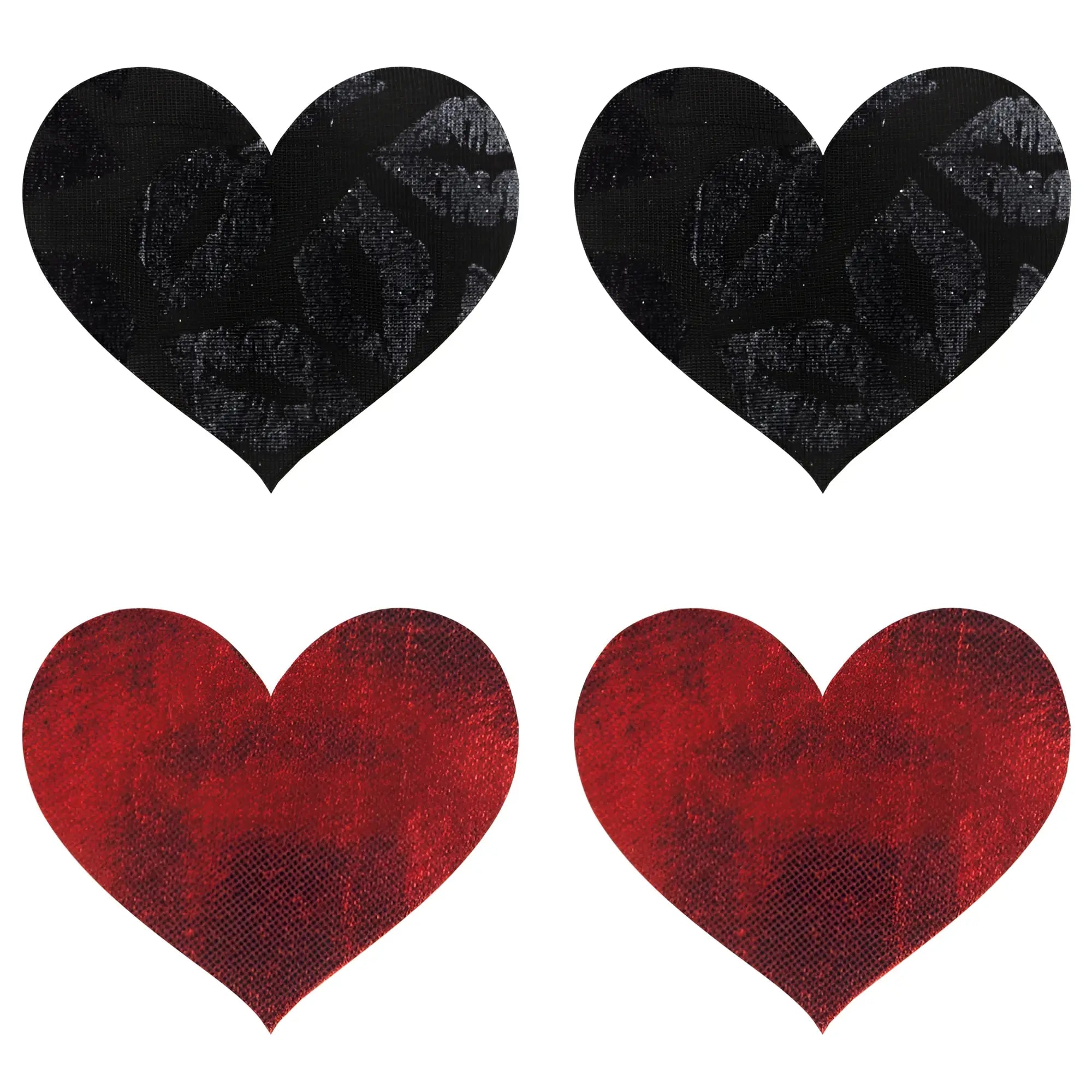 Black and red glittery heart-shaped fabric adhesive patches peekaboo pasties stolen kisses hearts pasties