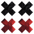 Black and red textured adhesive x shaped pasties from peekaboo pasties stolen kisses collection