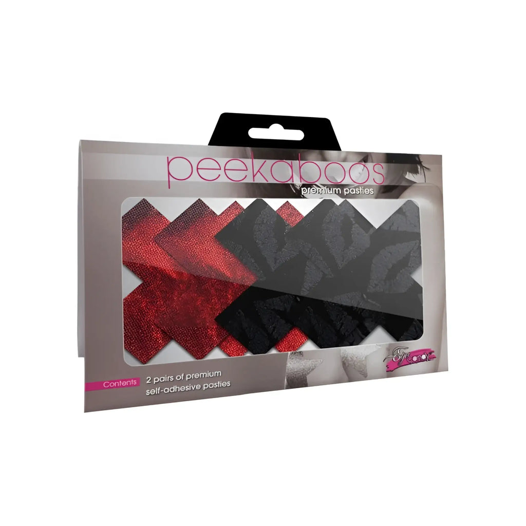 Peekaboo pasties stolen kisses x premium self-adhesive glittery red and black lace pasties two pairs package