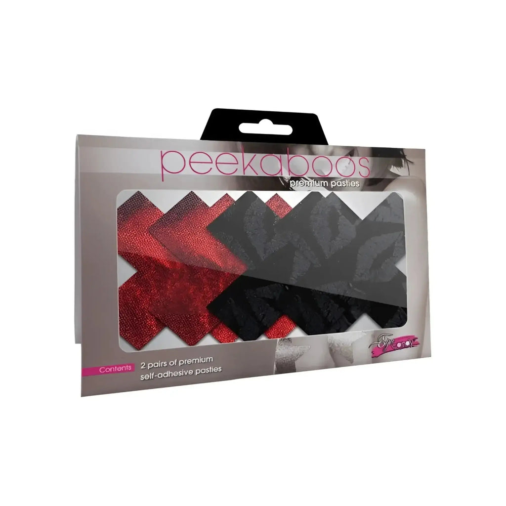 Peekaboo pasties stolen kisses x premium self-adhesive glittery red and black lace pasties two pairs package