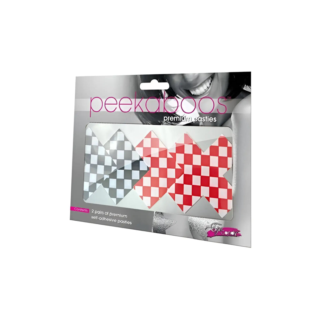 Peekaboo pasties off the wall pasties premium red and black white checkerboard adhesive nipple covers packaged for retail