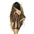 Black fishnet seamless bodysuit with three-quarter sleeves and deep back neckline in xl for bedtime surprise
