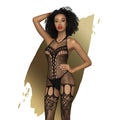 Black fishnet bodysuit with lace detailing and cut-out patterns by penthouse fancy me bodystocking black xl visible from front