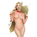 Red fishnet bodysuit with long sleeves and high neckline penthouse scandalous teddy red xl