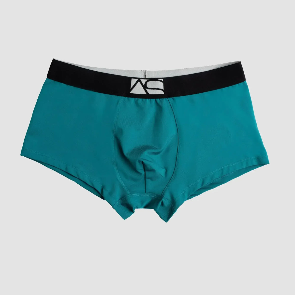 Perfect boyshorts teal menâs boxer briefs with black waistband and white logo designed for comfort and support