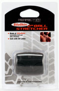 Black perfectaFit 2 inch silaSkin ball stretcher in clear plastic packaging showing front view