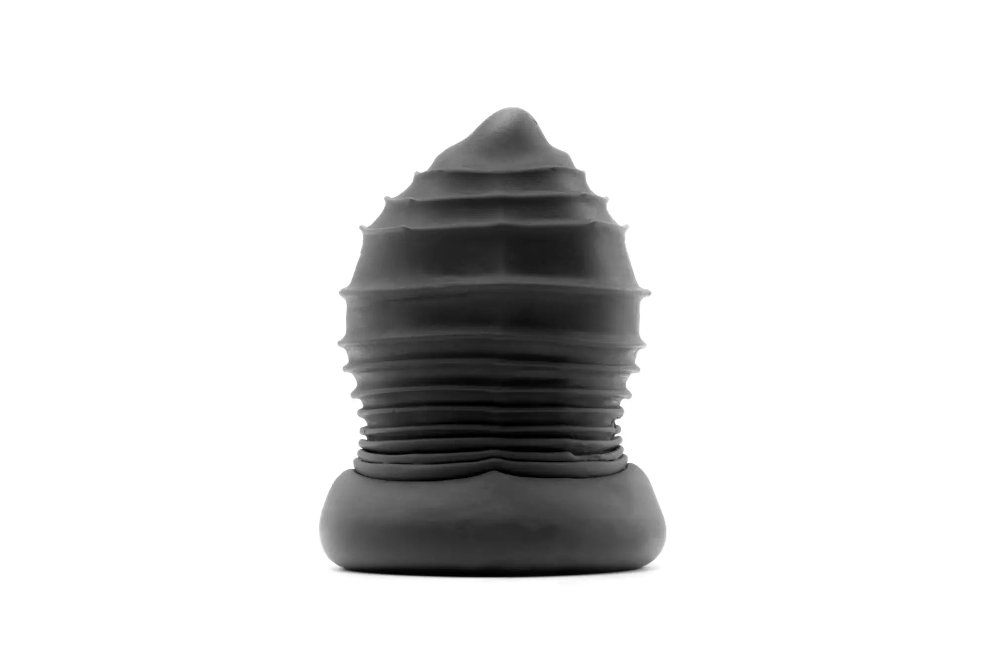 Black silicone anal plug with concentric ridges and tapered rounded tip from perfectfit buck angel buck off ftm stroker