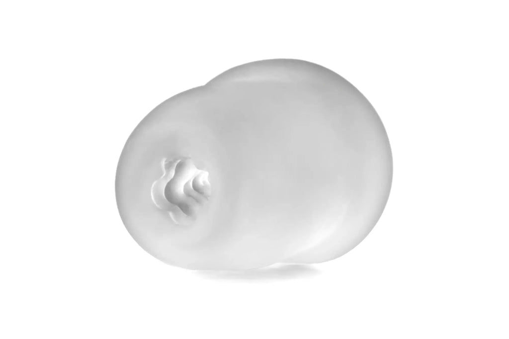 Translucent white silicone earbud case with glossy finish and embossed logo perfectfit buck angel kissx clear
