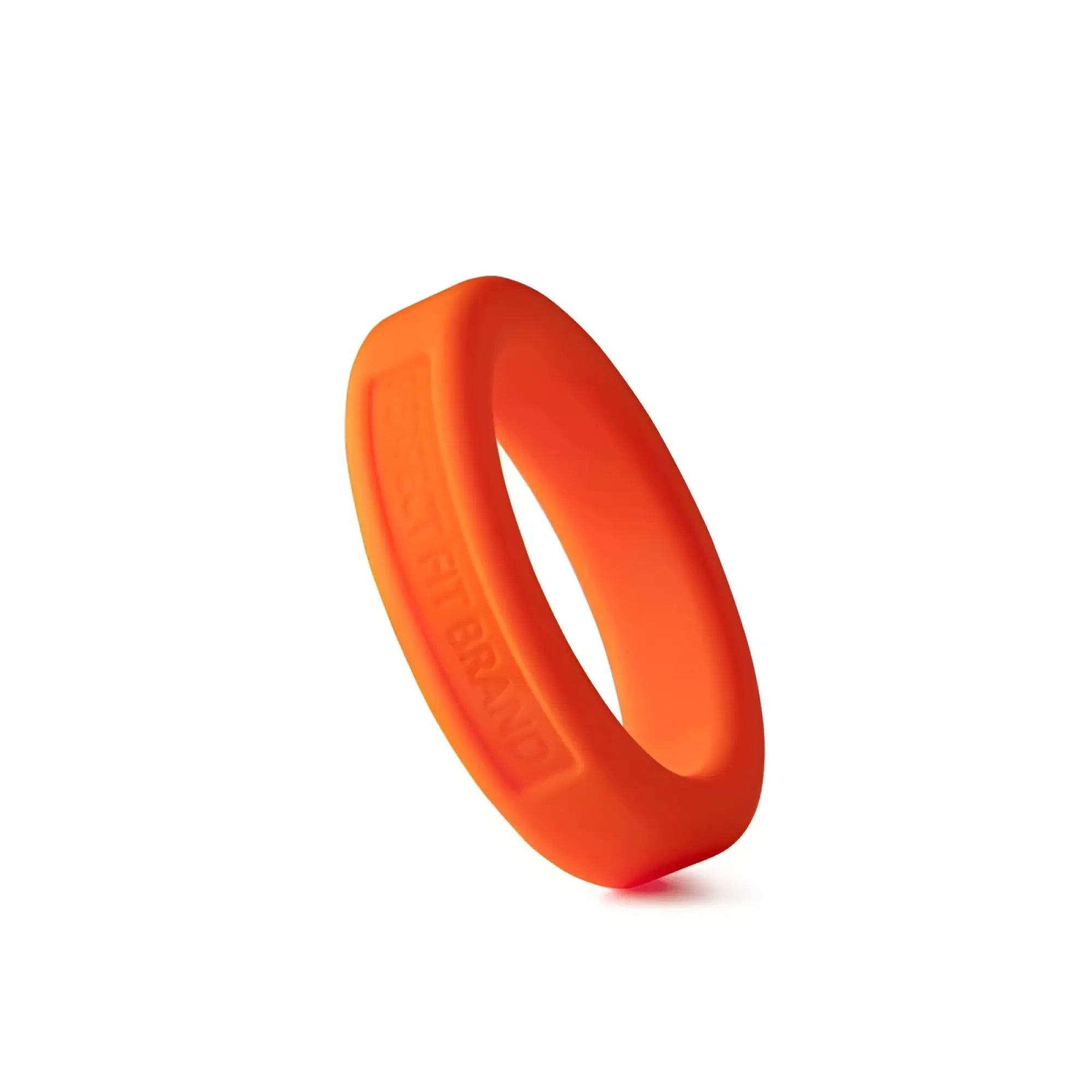 Bright orange perfectfit classic silicone medium stretch penis ring with smooth flexible texture and embossed inner branding