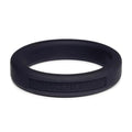 Black silicone perfectfit classic medium stretch penis ring 44mm showing embossed brand on inner band