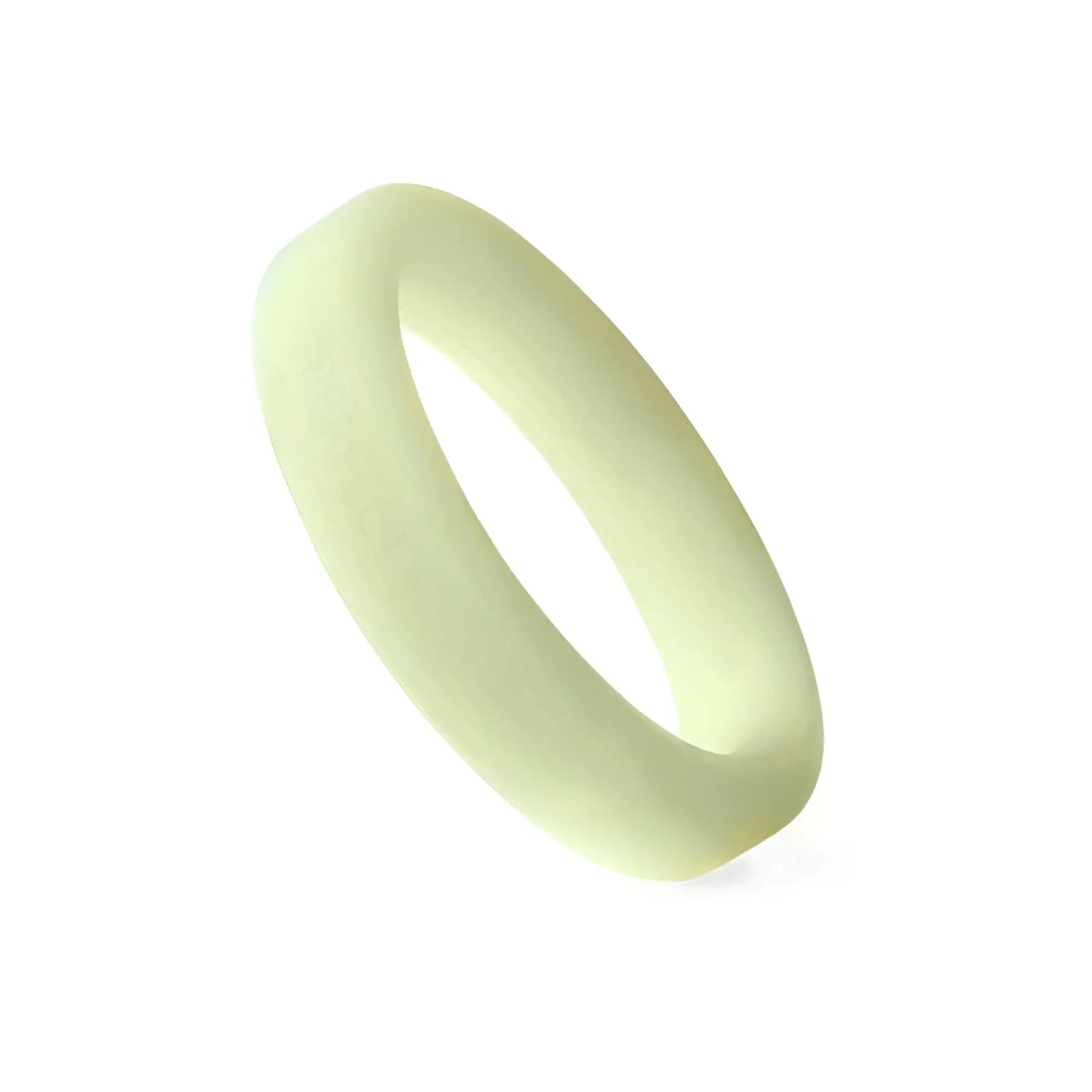 A sleek pale green silicone perfectfit classic medium stretch penis ring with a smooth matte finish and glow in the dark feature