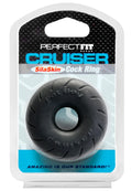 Black silicone cock ring with textured tire-like design and cruiser branding from perfectfit cruiser ring 25in silaskin
