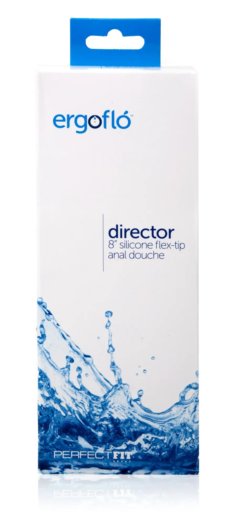 PerfectFit Ergoflo Director 20cm tip 8-inch silicone flex-tip anal douche in white and blue packaging