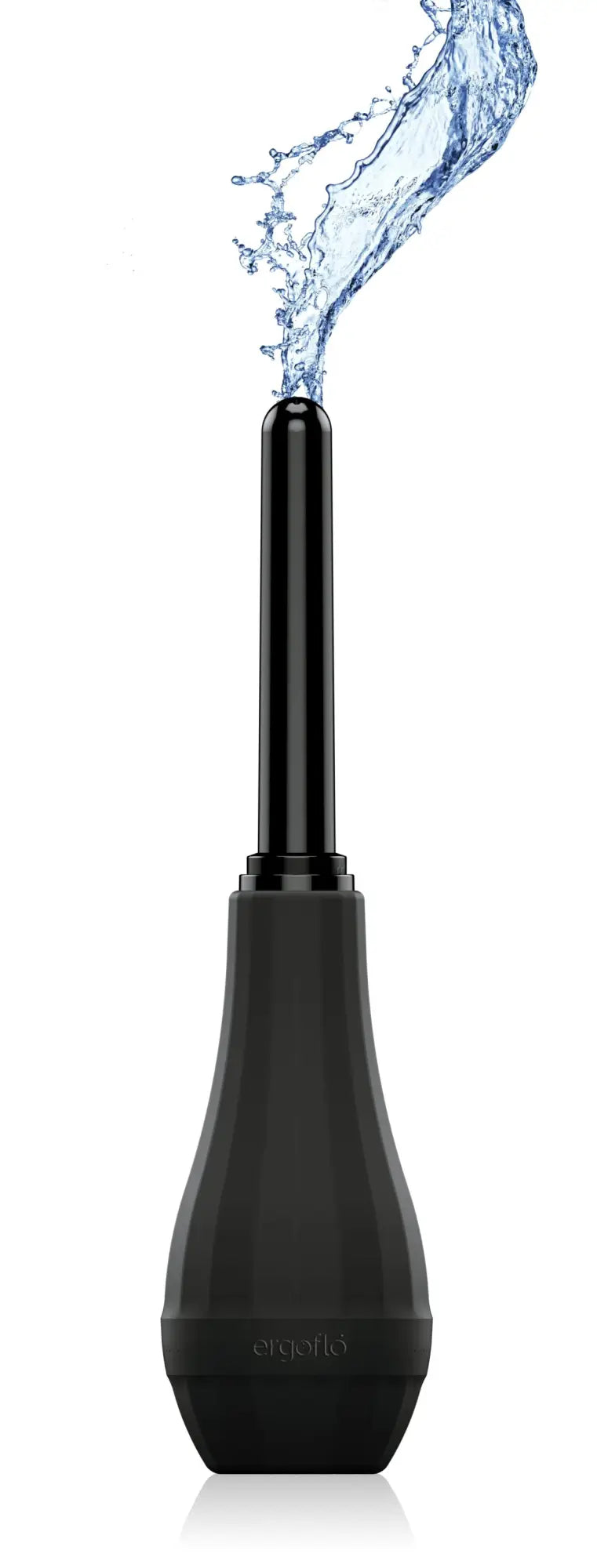 Black ergonomic PerfectFit Ergoflo Extra douche bottle with sleek tapered design and glossy finish with 8cm and 13cm nozzles