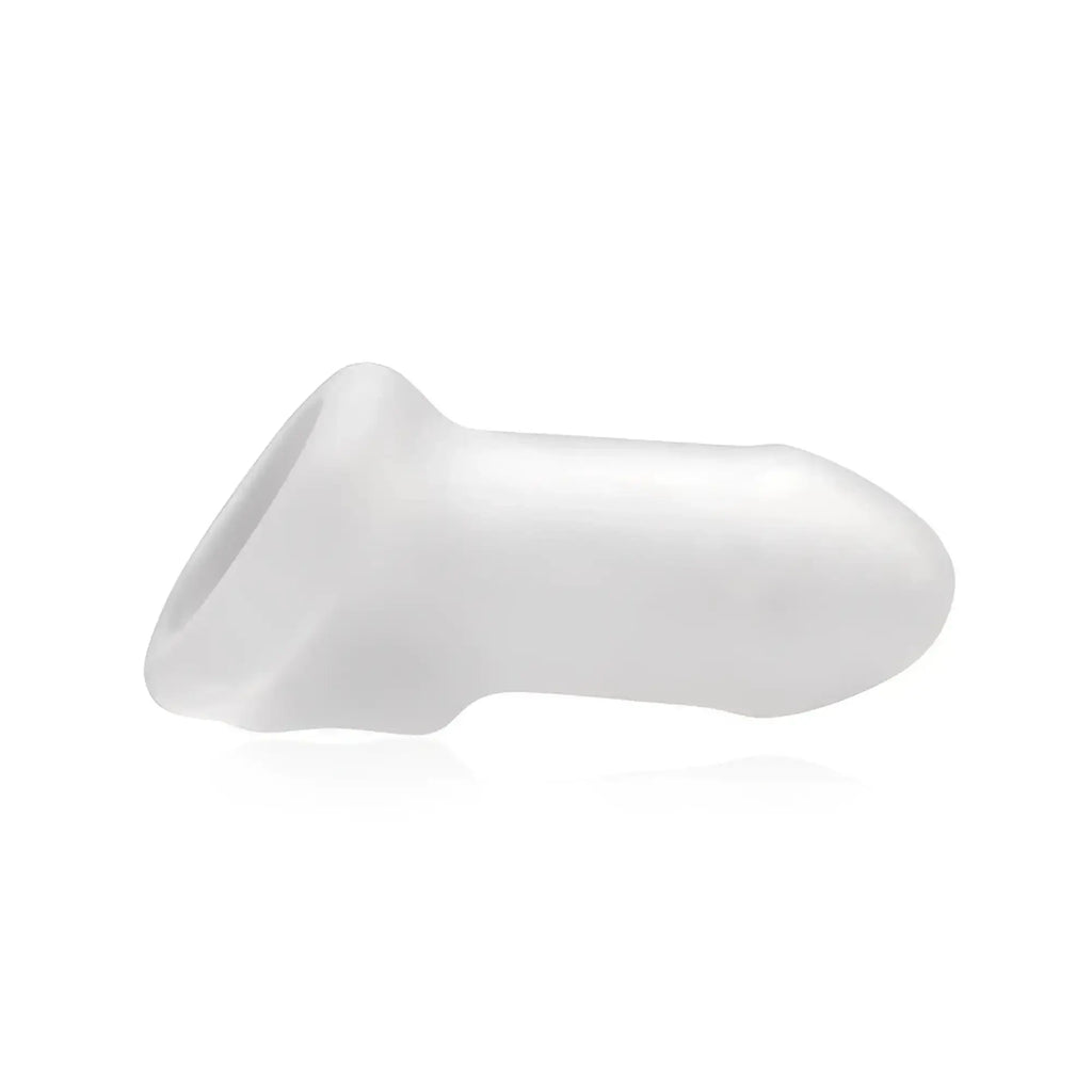 White silicone cock sleeve with a smooth, rounded shape and wide flared base on a plain white background.