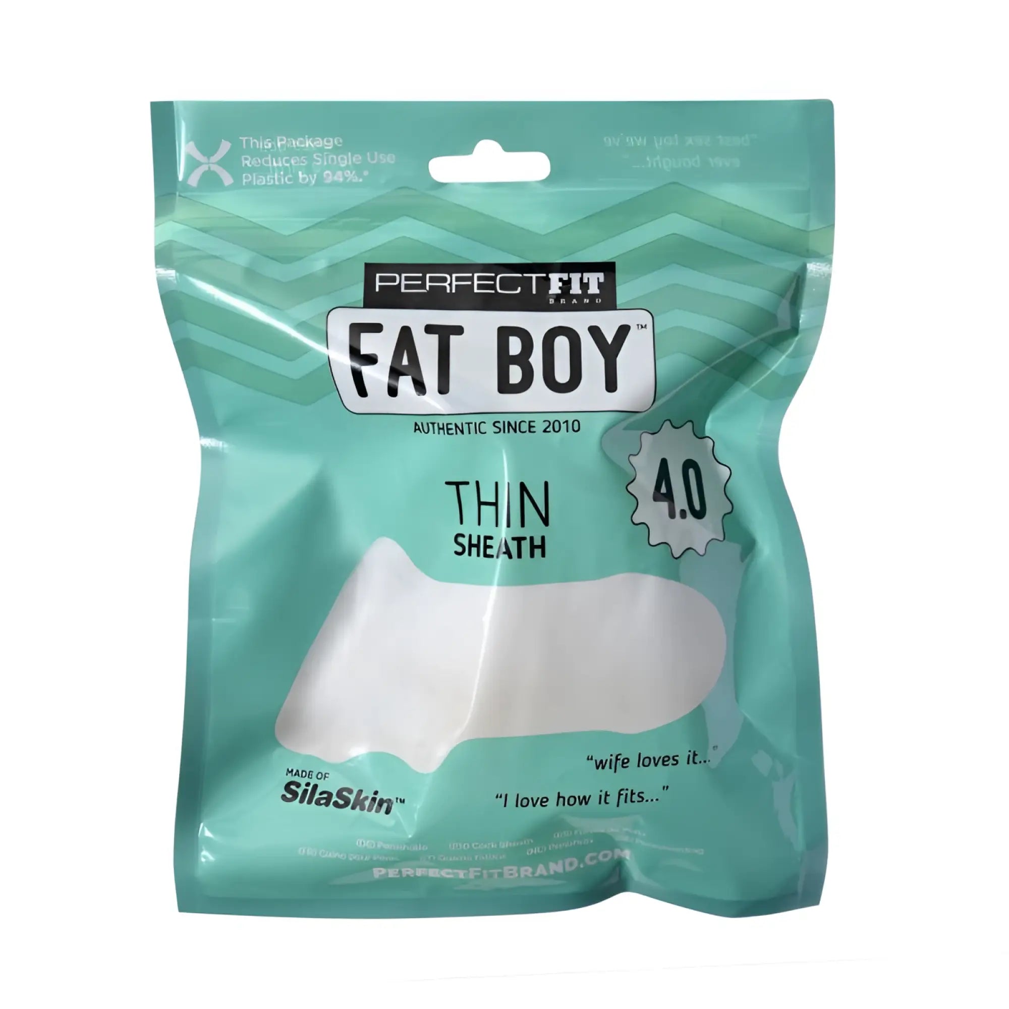 White silicone thin sheath cock sleeve from perfect fit brand model 4.0 designed for fat boy enhancement