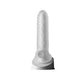 White textured silicone dildo with circular base and pfb logo perfectfit fat boy checker plate sheath 6.5in