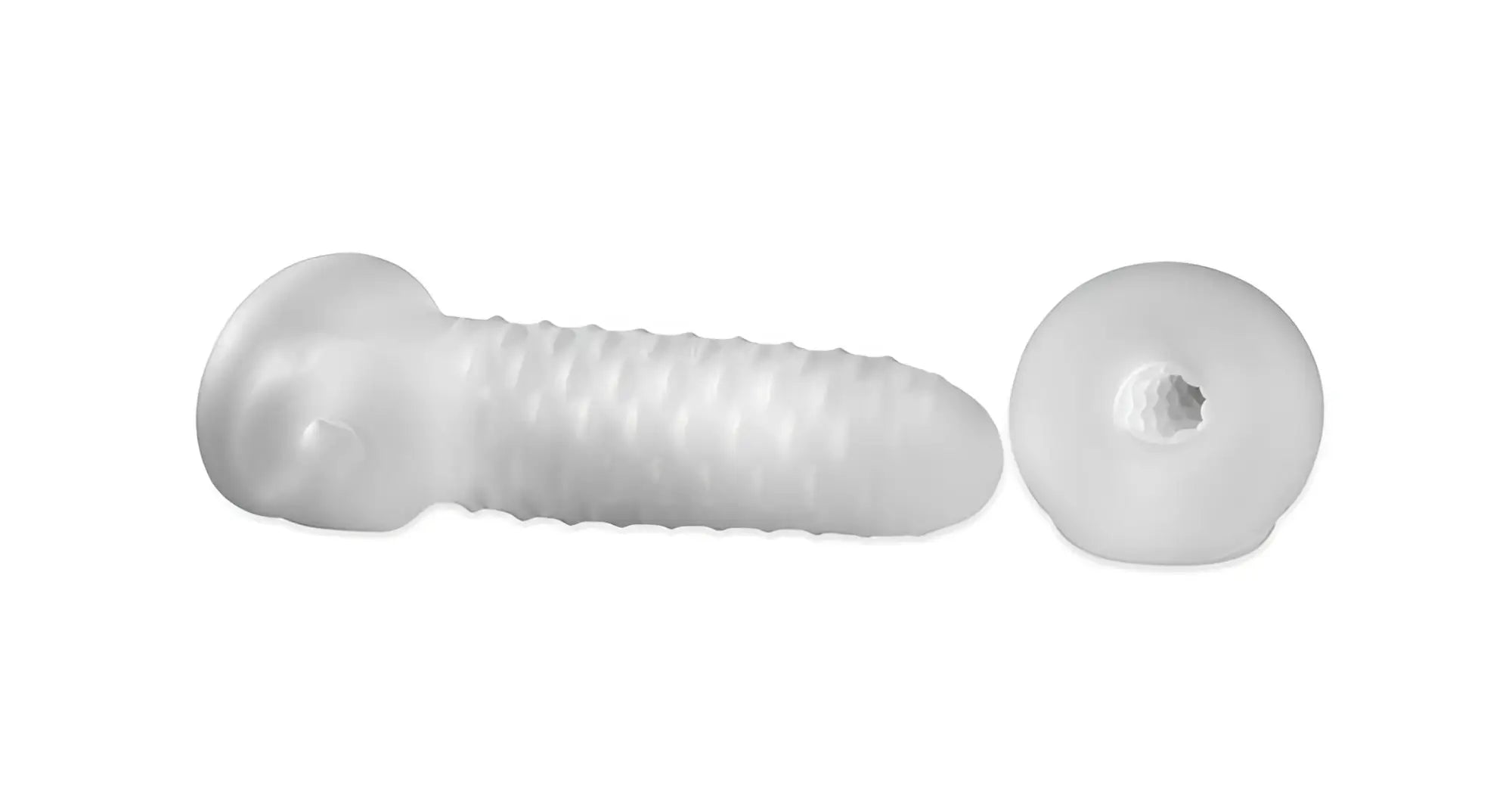 White plastic surgical screw with textured threaded shaft and circular head for perfectfit fat boy checker plate sheath 7.5in