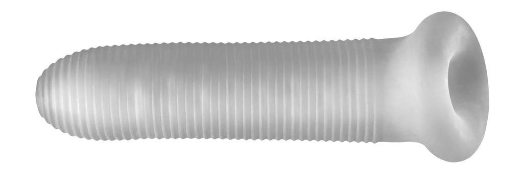 Transparent ribbed silicone condom with a rounded open-ended design perfectfit fat boy micro rib sheath 6.5in