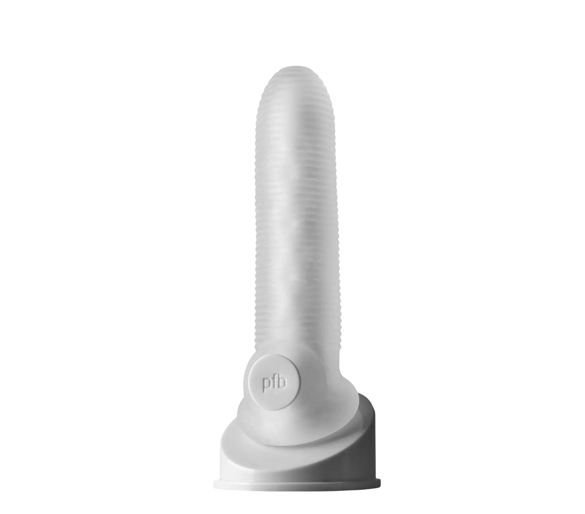 White silicone dildo with textured grip and branded base from PerfectFit Fat Boy Micro Rib Sheath 6.5in product