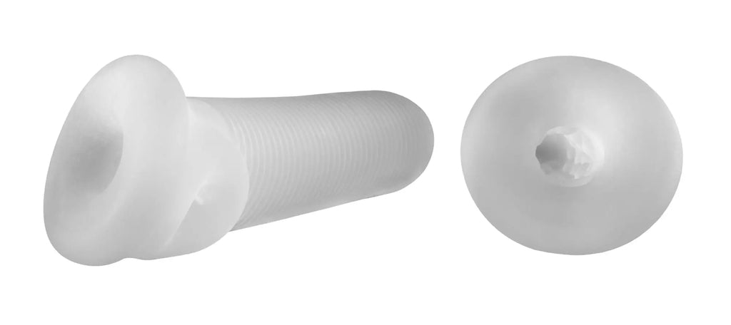 Translucent white silicone ribbed toy with rounded ends perfectfit fat boy micro rib sheath 7.5in