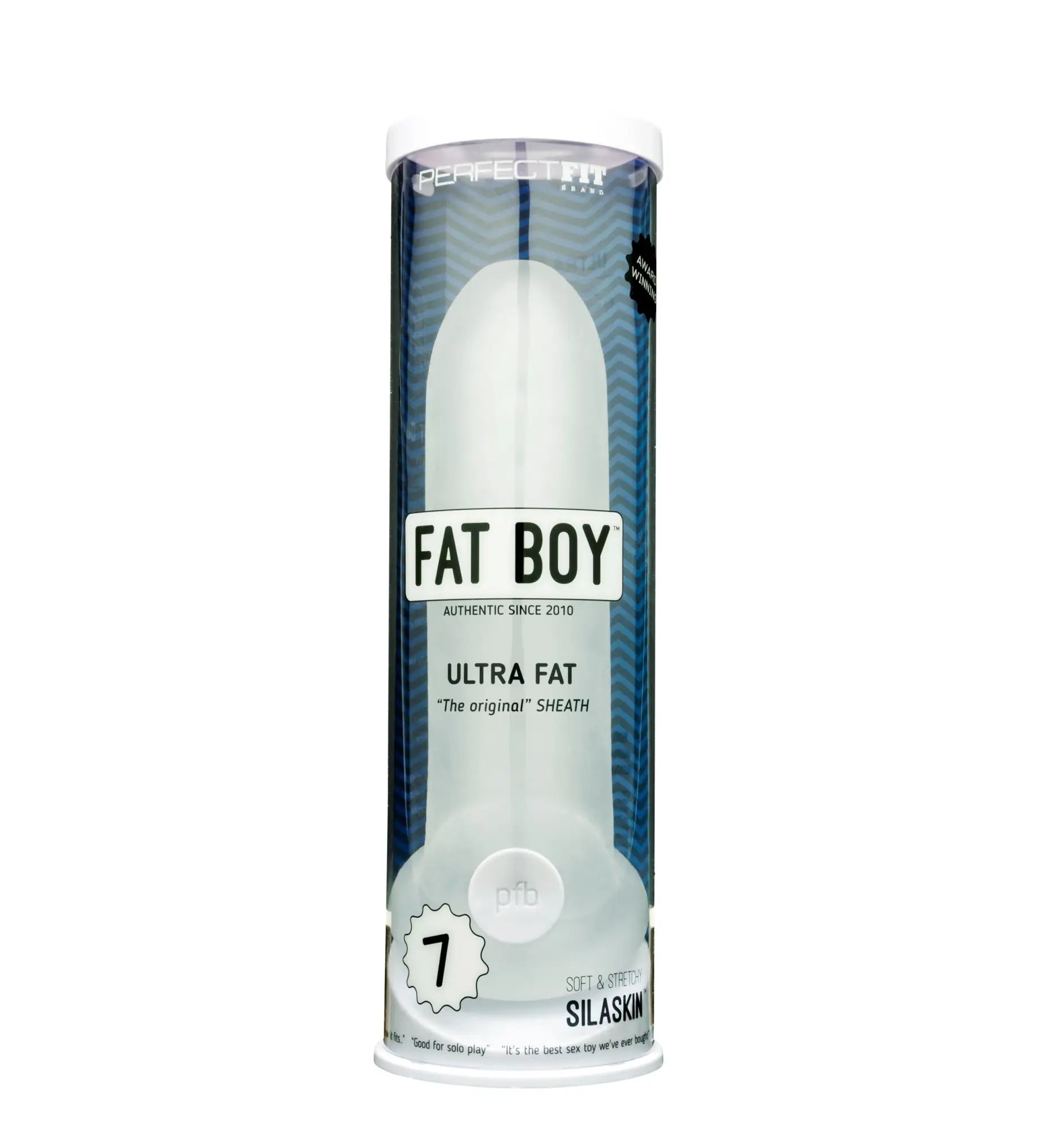 Perfectfit fat boy original ultra fat silicone sheath size 7 in translucent white showing front view