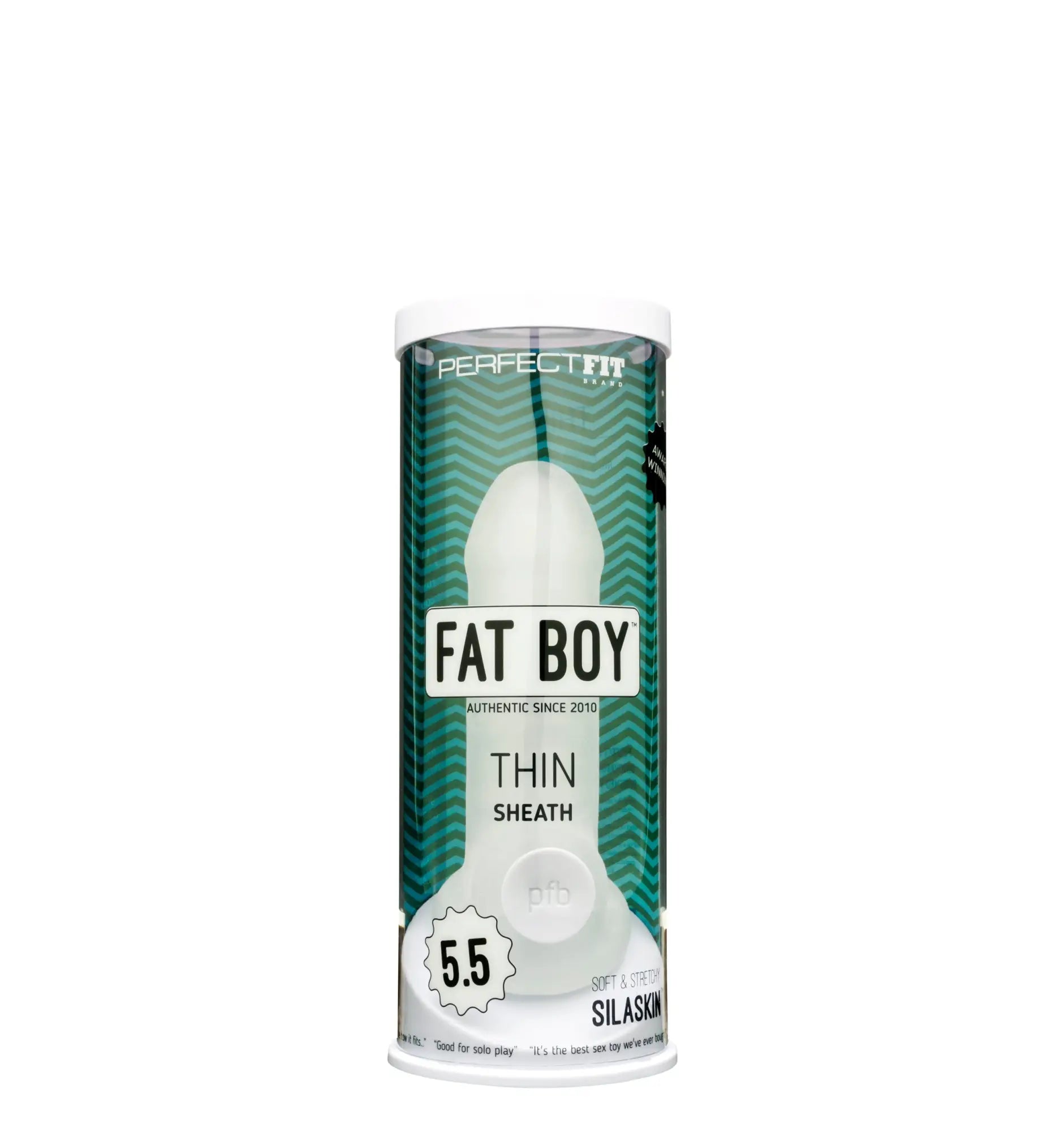 White silicone fat boy thin sheath in cylindrical package by perfect fit for 5.5 inch use