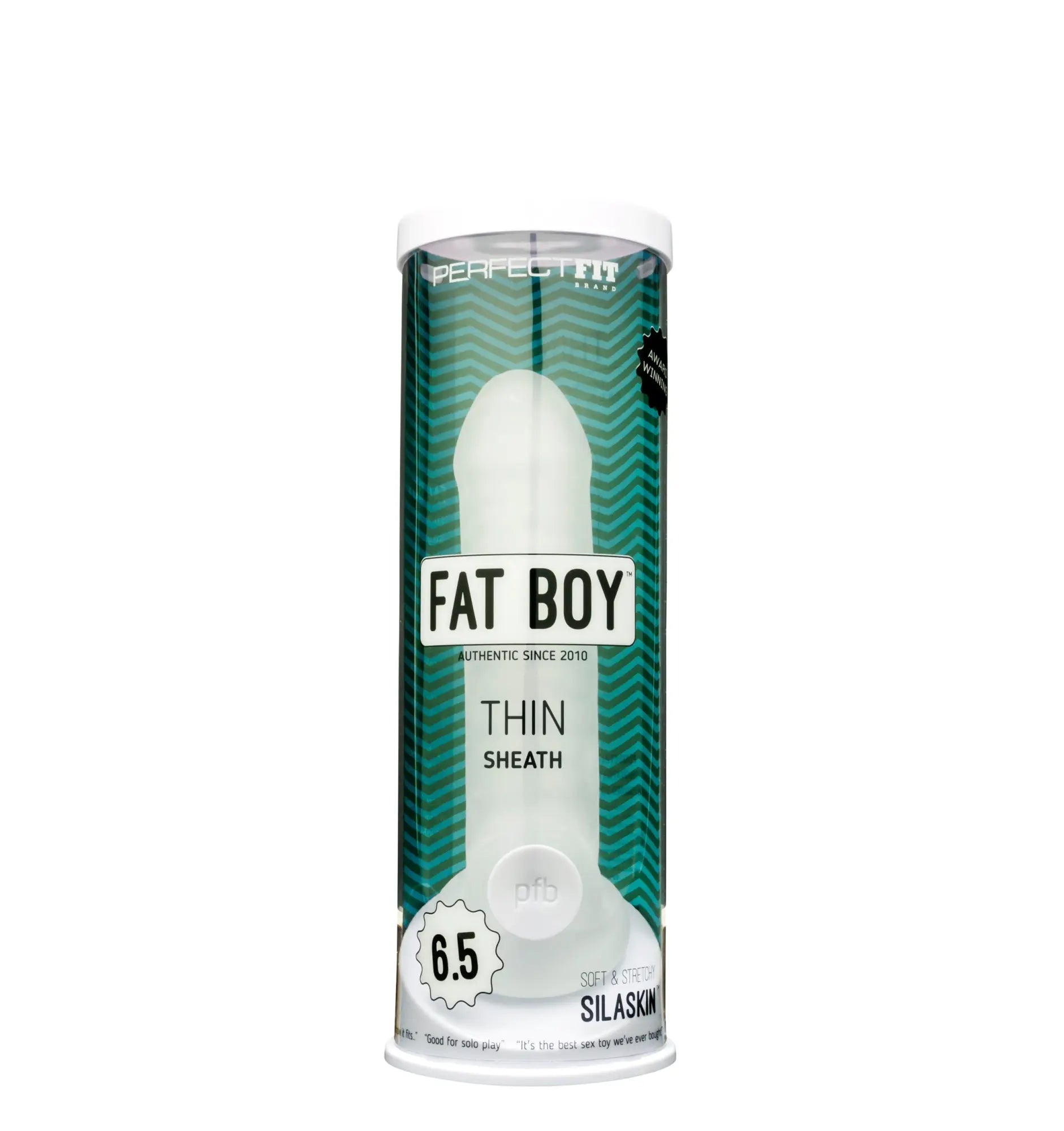 White silicone thin sheath in green and white fat boy package perfectfit fat boy thin sheath 6.5 product