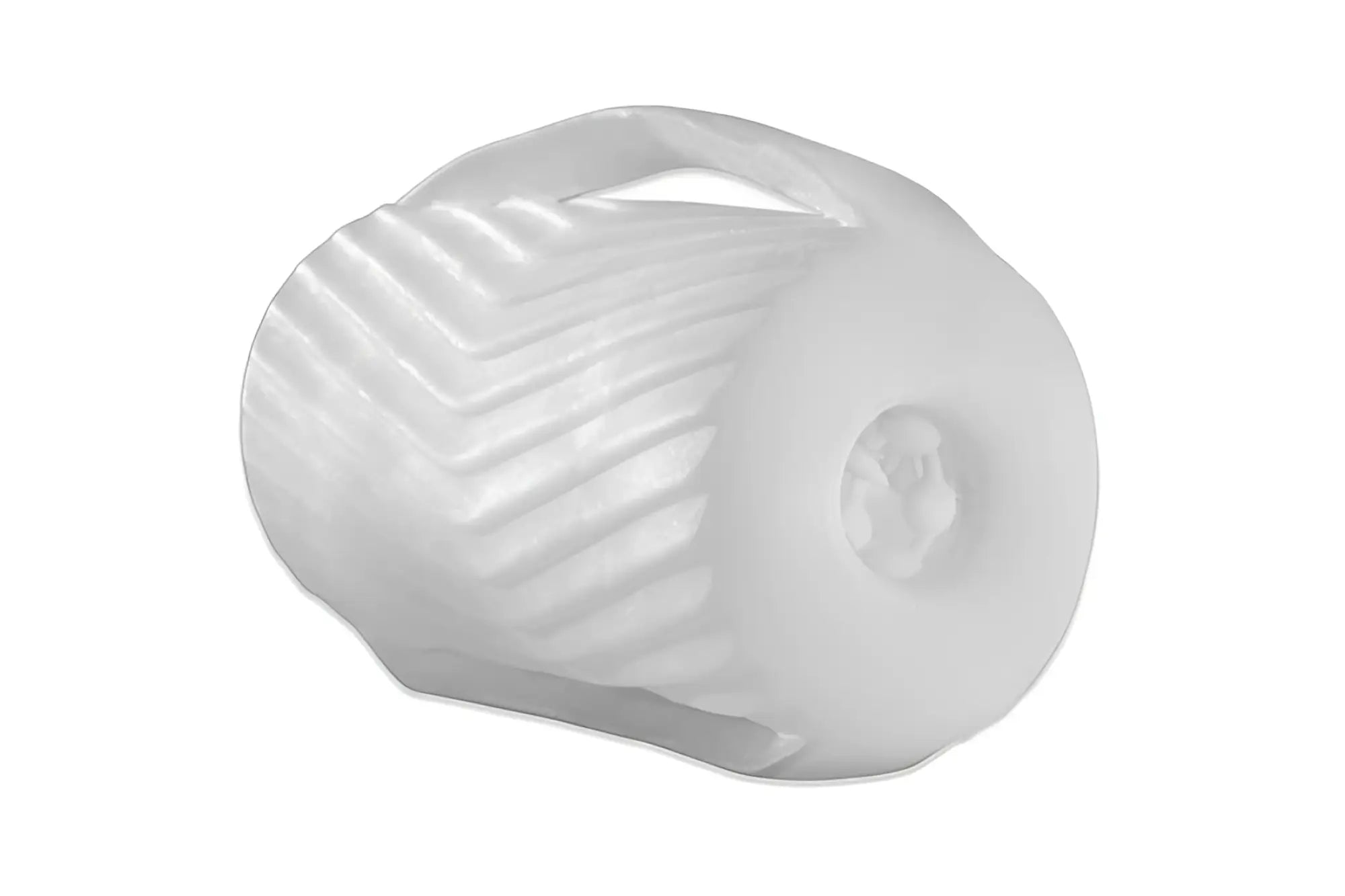 White translucent plastic cylindrical male masturbator with ribbed texture and circular hole by PerfectFit