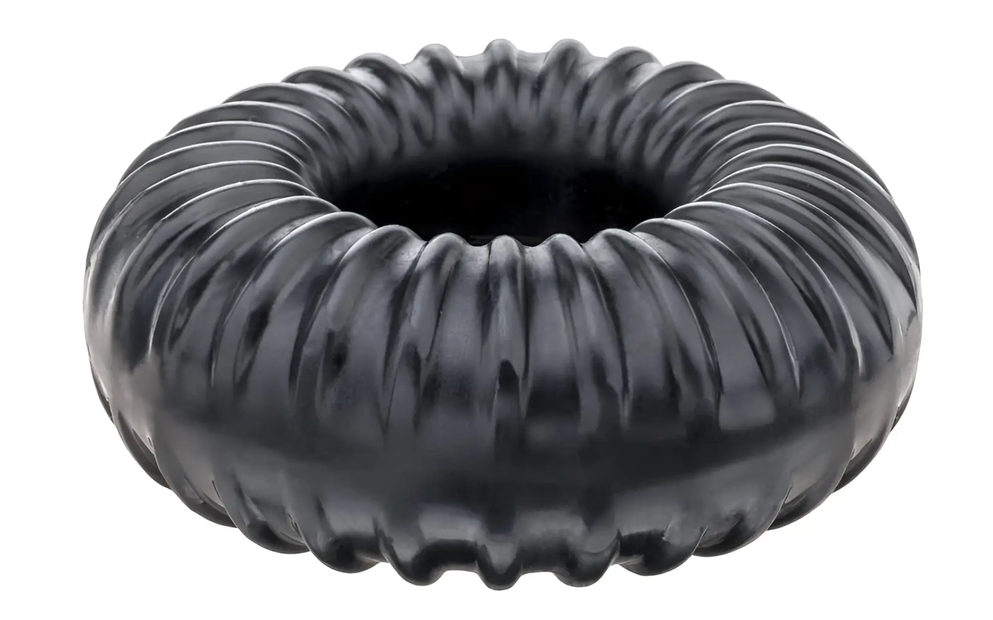 Black ribbed silicone ring perfectfit ribbed ring showing texture and flexible material for comfortable wear