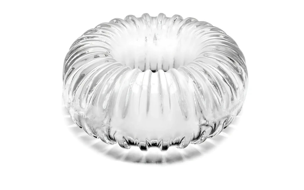 Clear glass candle holder with a ribbed circular design from PerfectFit Ribbed Ring collection