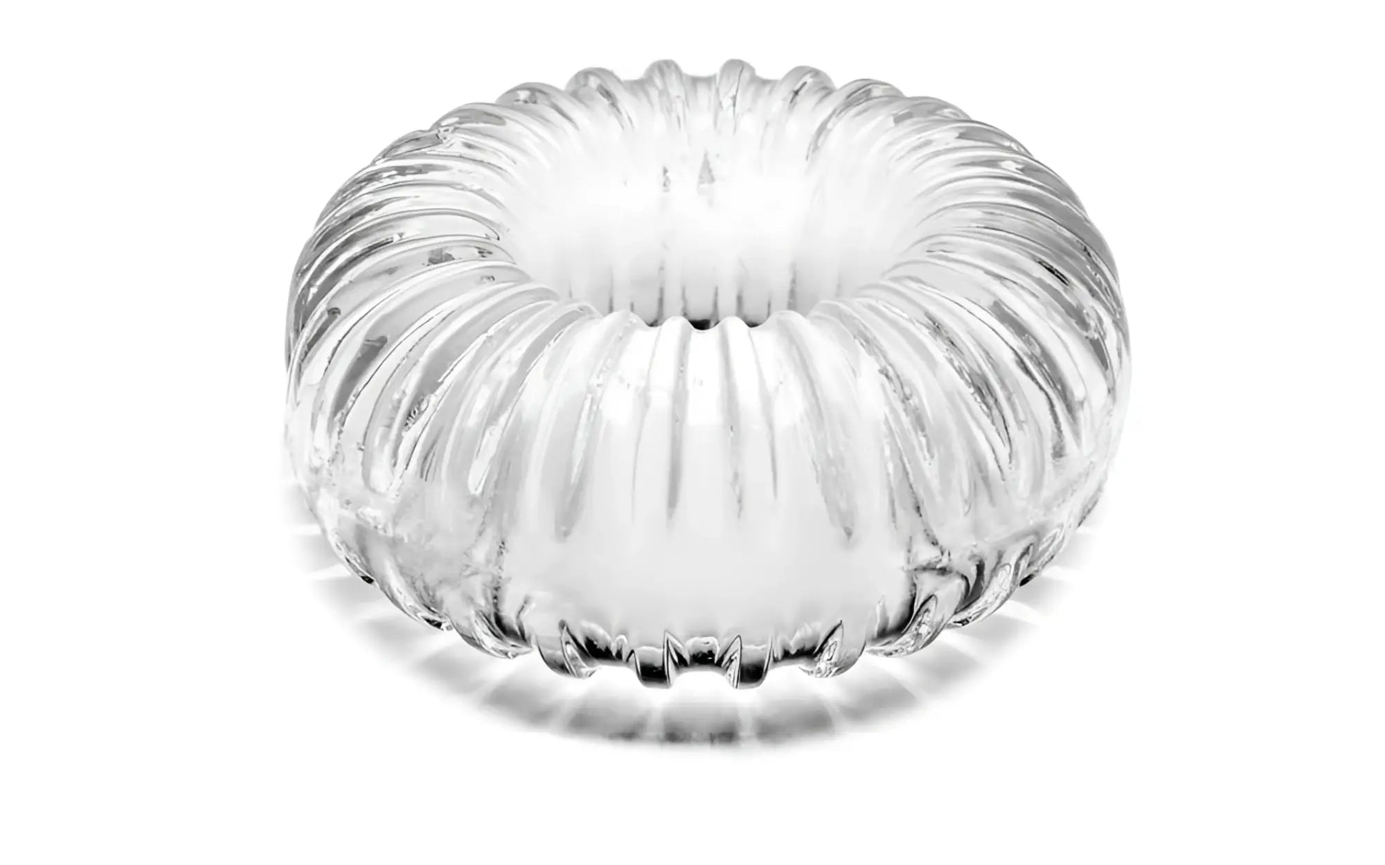 Clear glass candle holder with a ribbed circular design from PerfectFit Ribbed Ring collection