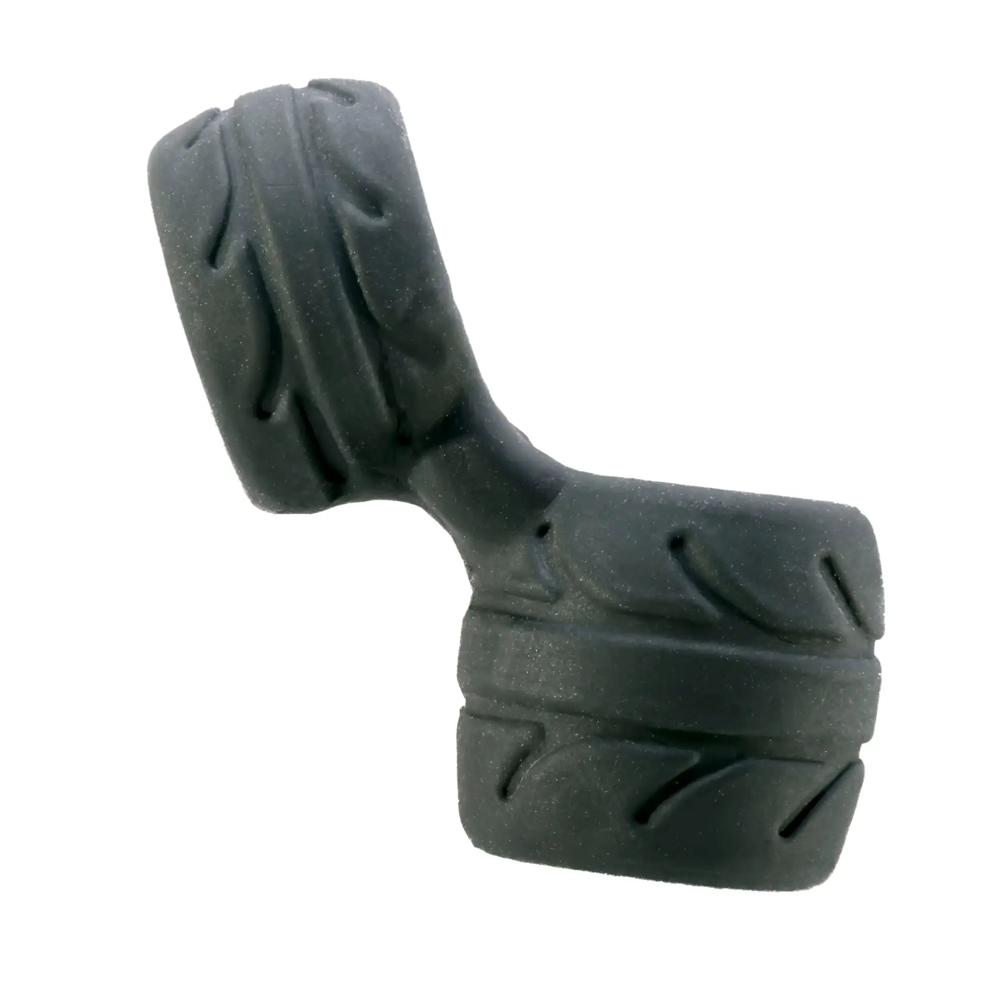 Perfectfit silaskin cock and ball ring in black rubber with detailed tire-shaped tread pattern for secure fit